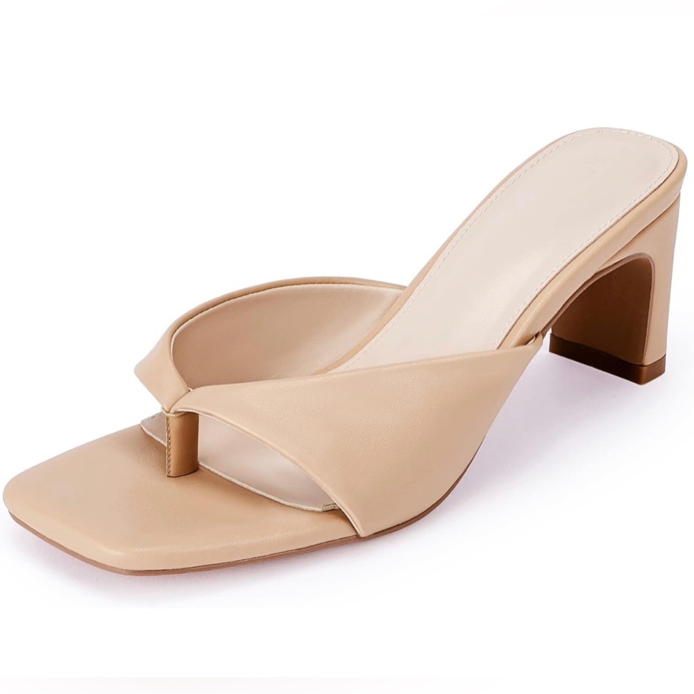 FINAL MARKDOWN Coutgo Womens Square Open Toe Heeled Sandals SlipOn Khaki 8.5,9.5